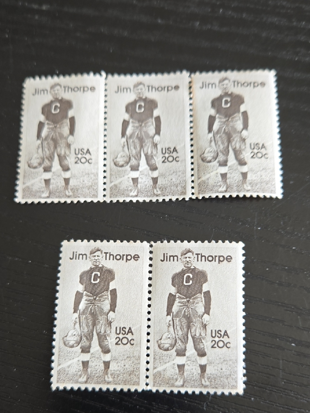 Jim Thorpe USA 20c Vintage Stamp Set - Sepia